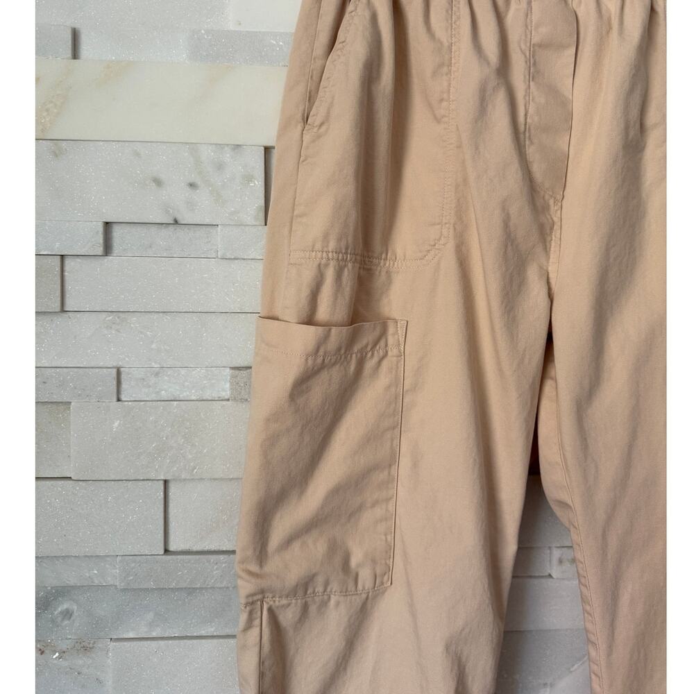 Anthropologie Carpenter Cargo Elastic High Waist Wide Cropped Leg Pants L Cream - Picture 3 of 7